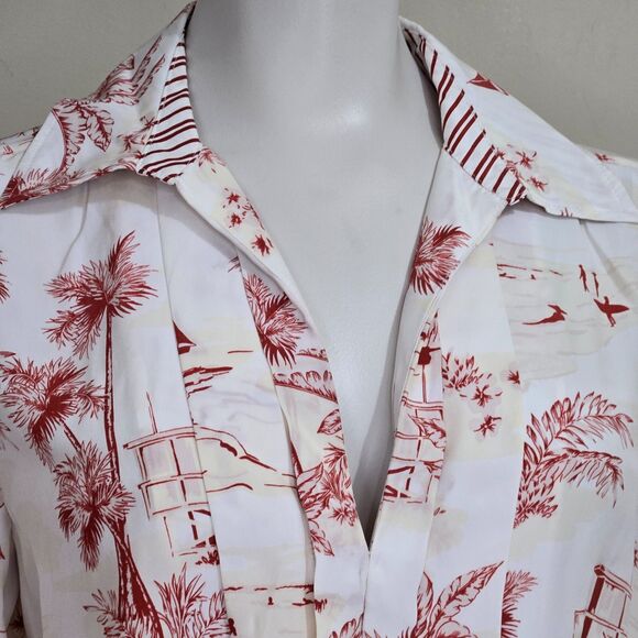 FRAME Silk Dress Womens Size XS Long Sleeve Mini Tropical Toile Ivory/Cream/Red - Picture 7 of 13